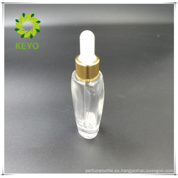 Botella de cristal cosmética clara 30ml con cuentagotas de goma